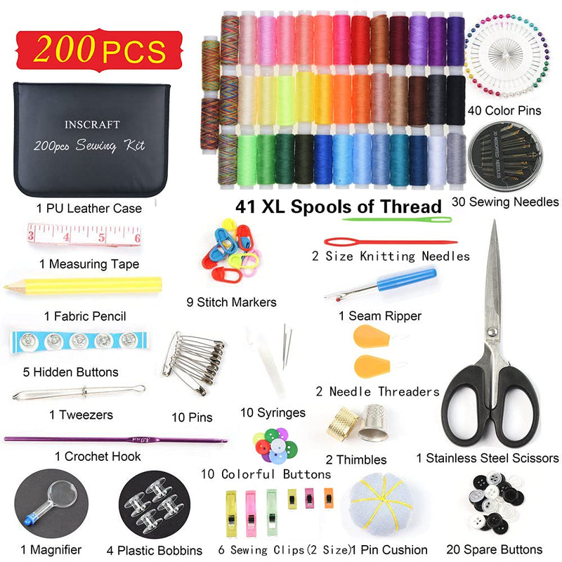 Sewing Kit, 200 Premium Sewing Supplies, 41 XL Thread Spools, Suitable for Traveller, Adults, Kids, Beginner, Emergency, DIY and Home by Inscraft - NewNest Australia
