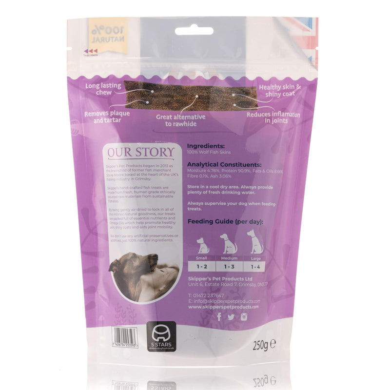 SKIPPER'S Wolf Fish Skin Flatties - Air Dried Grain Free Dog Treats, Healthy & Long Lasting Natural Dog Dental Chews, High in Protein with Essential Omega 3 & 6 Oils | Great for Teeth Regular (250g) 250 g (Pack of 1) - NewNest Australia