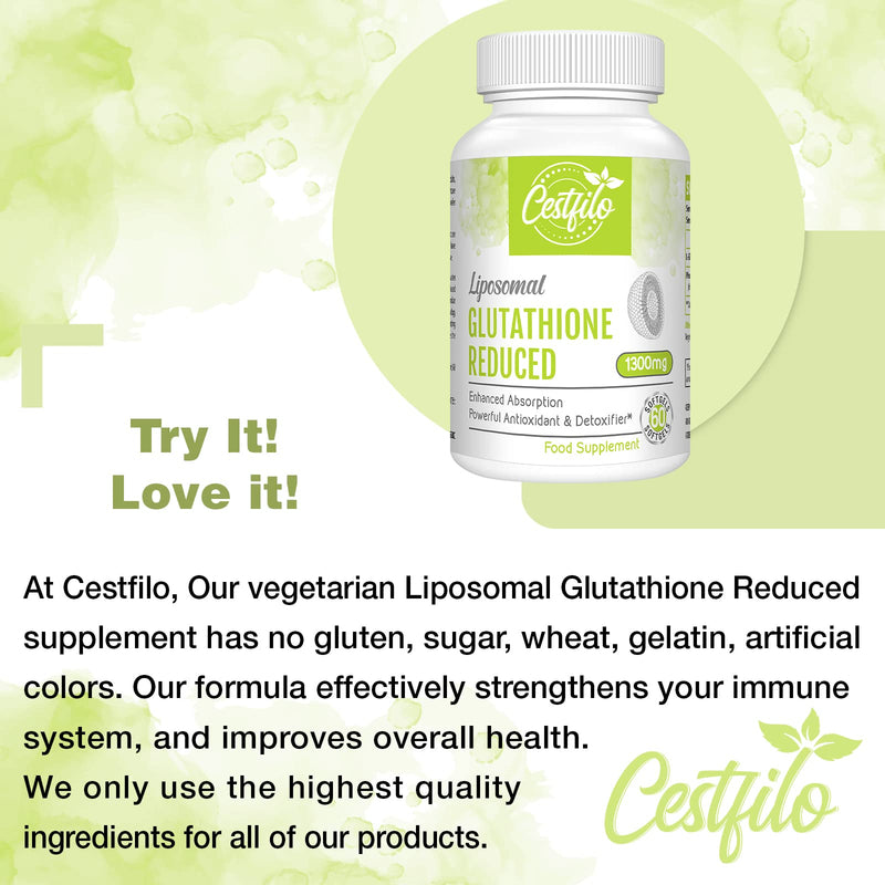 Cestfilo Liposomal glutathione reduces 1300 mg, active form L glutathione reductase (GSH), powerful antioxidant for optimal cell protection - NewNest Australia