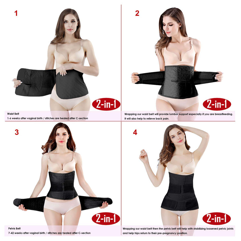 2 in 1 Postpartum Support Recovery Belly Wrap Waist/Pelvis Belt Body Shaper Postnatal Shapewear,One Size Black One Size (Pack of 1) - NewNest Australia