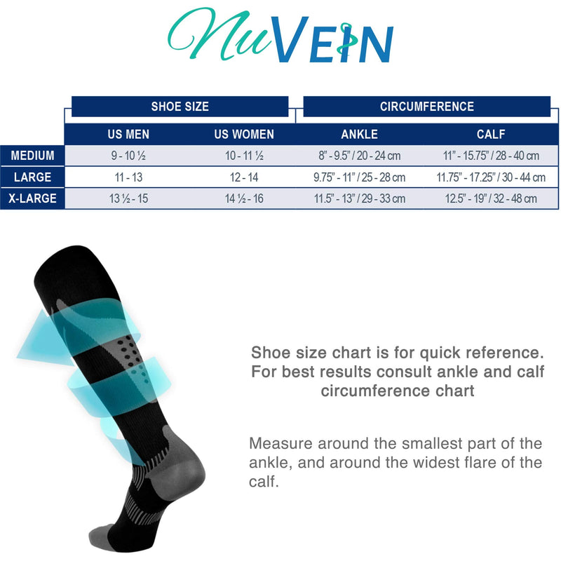 NuVein Compression Socks, 15-20 mmHg Support for Athletic Performance and Medical Recovery, Knee High, Closed Toe, Silver on Black, X-Large - NewNest Australia