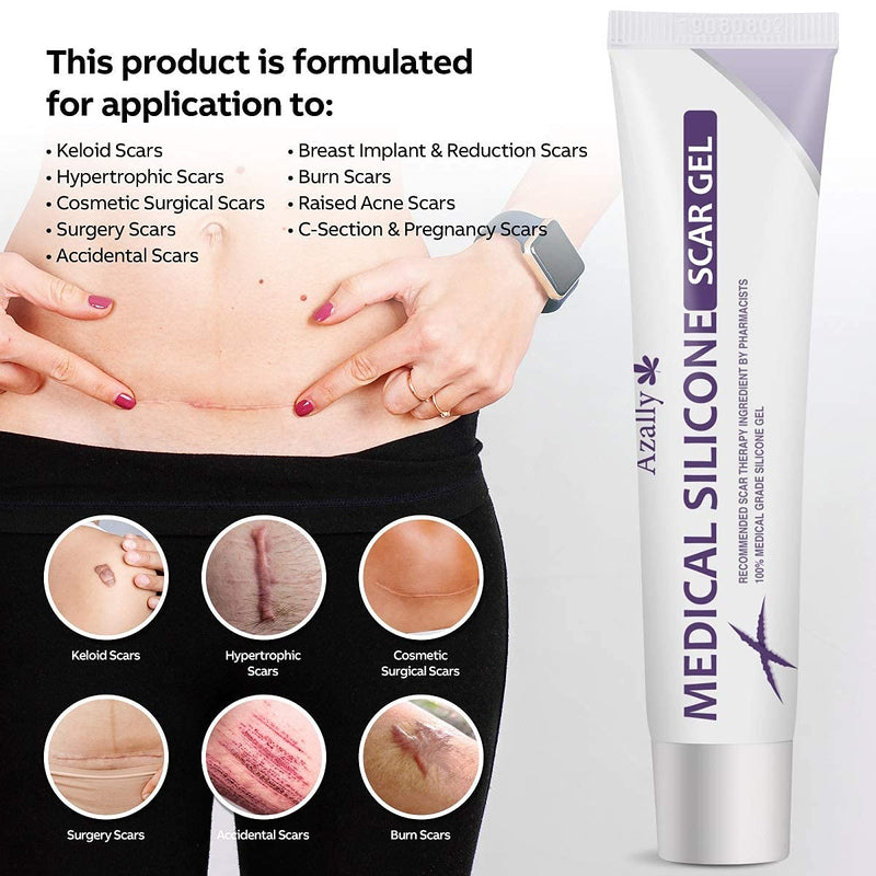 AZALLY Advanced Scar Gel - Scar Diminishing Serum - Reduces The Appearance of Old & New Scars - Best Scar Treatment for Repair Scars from Burns Cuts Acne Spots Stretch Marks - NewNest Australia