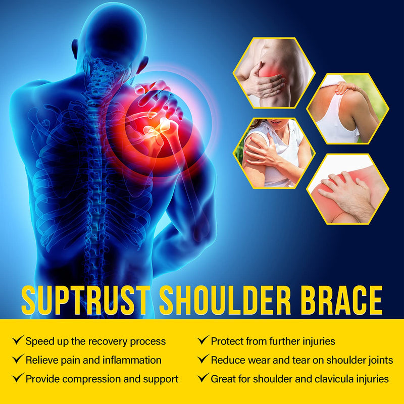 SUPTRUST Recovery Shoulder Brace for Men and Women, Shoulder Stability Support Brace, Adjustable Fit Sleeve Wrap, Relief for Shoulder Injuries and Tendonitis, One Size Regular Dark Black - NewNest Australia