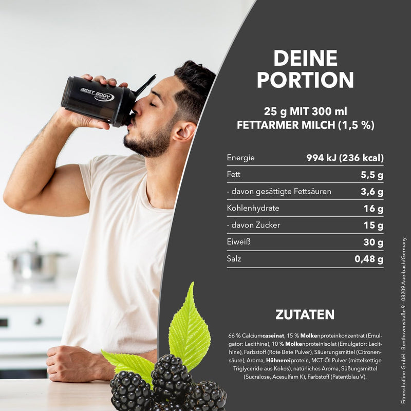 Best Body Nutrition Gourmet Premium Pro Protein, Blackberry Yoghurt, 4 Components Protein Shake: Caseinate, Whey Concentrate, Whey Isolate, Egg Protein, 500 G Tub - NewNest Australia