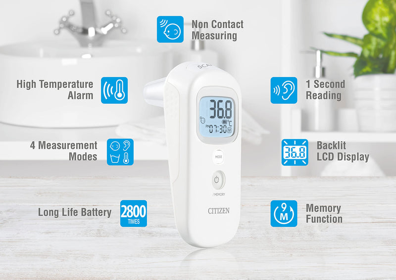 Citizen CTD711 Forehead and Ear Digital Thermometer for Adults, Children and Babies. 4 Modes. Ear, Forehead and Surface Temperatures. Very Fast Measurement – Just 1 Second White - NewNest Australia