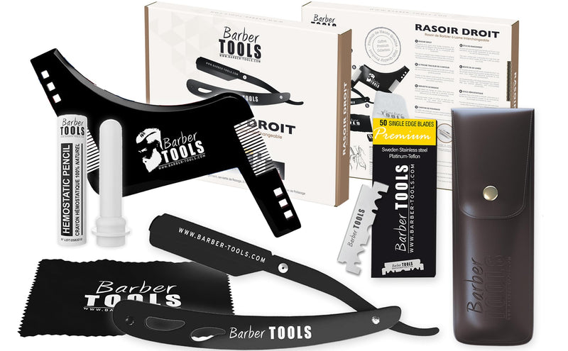 Men's shaving set - men's razor/barber knife - with 50 individual blades + cloth + alum pen + storage case + comb guide for shaving - BLACK - BARBER TOOLS - NewNest Australia