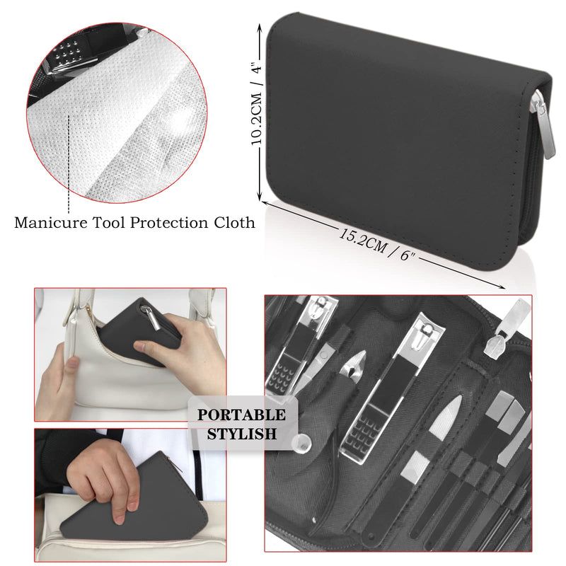 Manicure Pedicure Set -18pcs | Stainless Steel Professional Manicure Pedicure Kit Nail Clipper Set For Men Women | Nail Cutter Set Scissors Grooming Kit With Pu Leather Zip Case For Travel(Black) Silver Black-18Pcs - NewNest Australia
