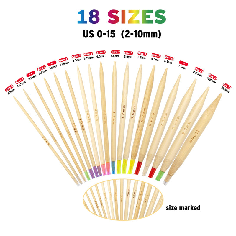 24 Inch Bamboo Circular Knitting Needles Set for Beginners Adults, 18 Pairs Wooden Round Yarn Knitting Needles with Plastic Magic Loop for Sweater, Socks-US 0-15 (2-10mm), Double Pointed Flexible - NewNest Australia