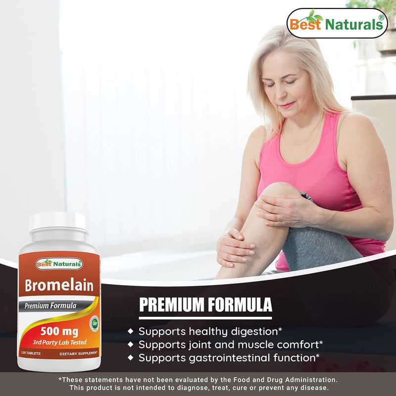 Best Naturals Bromelain Proteolytic Digestive Enzymes Supplements, 500 mg, 120 Tablets - Supports Healthy Digestion, Joint Health, Nutrient Absorption 120 Count (Pack of 1) - NewNest Australia