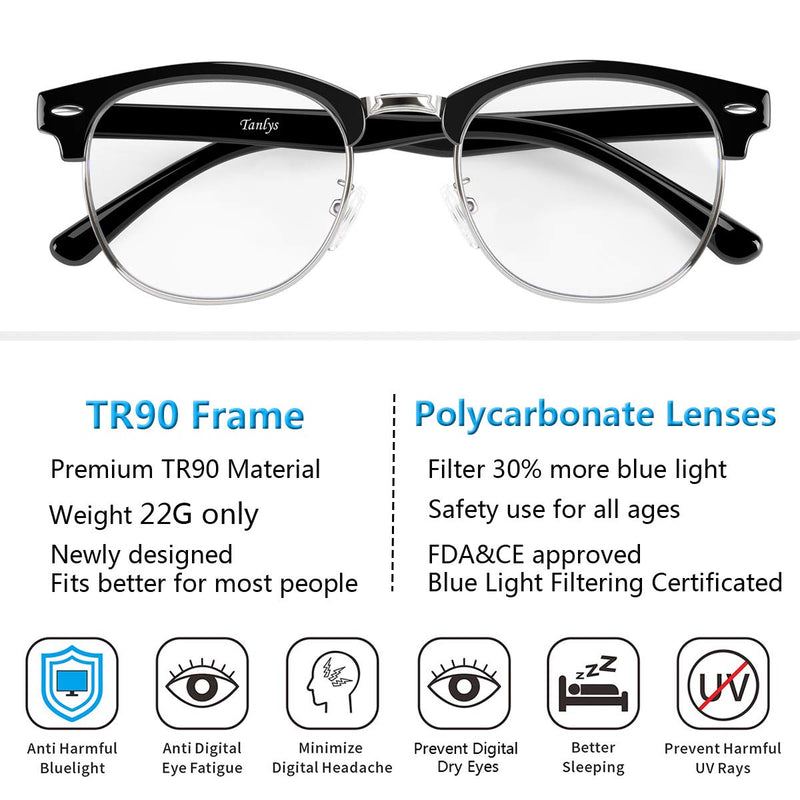 Tanlys 2 Pack Blue Light Blocking Glasses for Computer Eye Strain [Dry Eye & Sour Eye], Anti UV Reduce Headache Stylish Gaming Bluelight Blocker Glasses Men Women (Black Clear) 006-black Clear - NewNest Australia