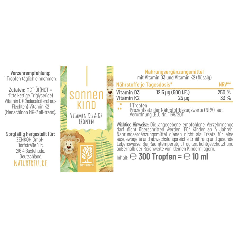 Vitamin D3 K2 drops 100% vegan for 300 days - 500 IU vitamin D from lichen & 25μg vitamin K for children I vitamin drops - NewNest Australia