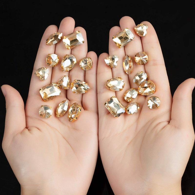 Sew On Rhinestones, Choupee 48PCS Mixed Shapes Flatback Sew On Glass Rhinestone Sewing Claw Rhinestone for Craft, Clothes, Garments, Dress, Earring, Belt and Shoes (Champagne, Gold Claw) Gold Setting / Champagne - NewNest Australia