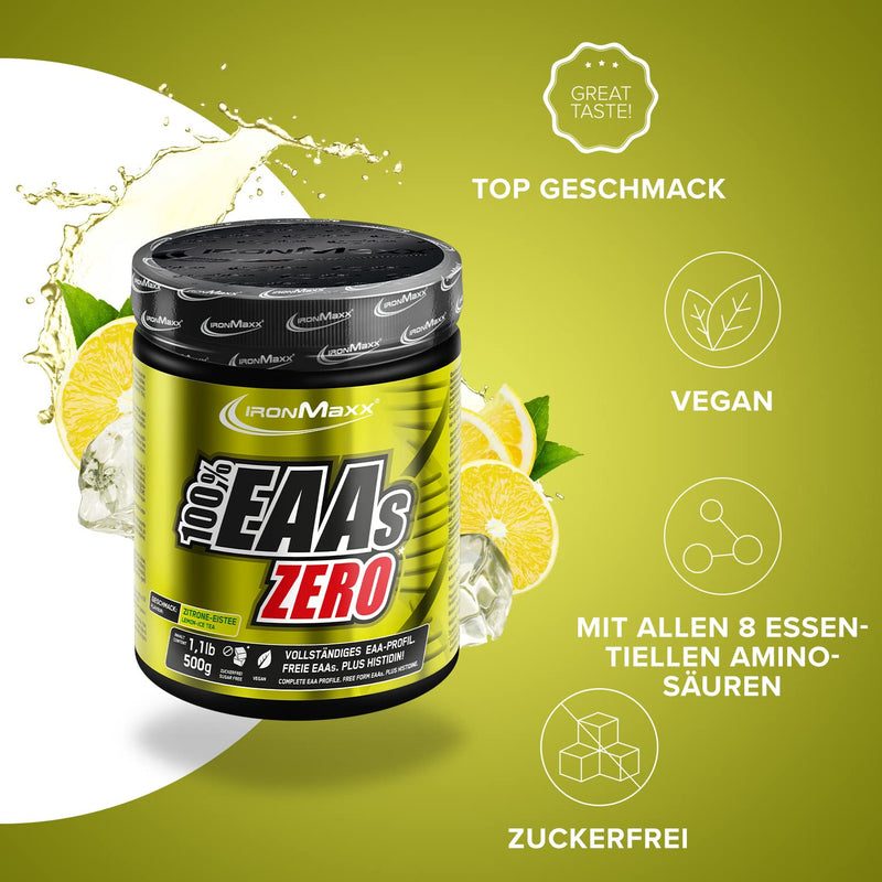 Ironmaxx 100% Eaas Zero - Ice Tea Lemon 500G Can | Eaa Powder, Vegan And Sugar-Free With All 8 Essential Amino Acids | Fruity Taste, Free Of Preservatives 500 G (Pack Of 1) - NewNest Australia
