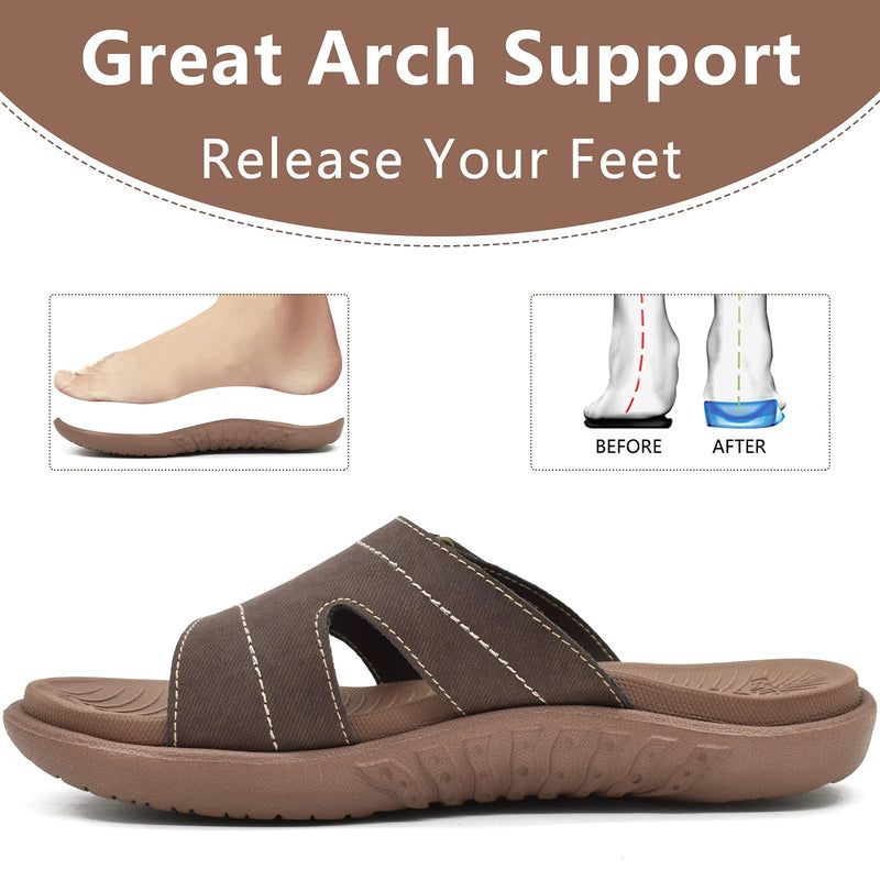 KuaiLu Womens Fashion Orthotic Slides Ladies Lightweight Athletic Yoga Mat Sandals Slip On Thick Cushion Slippers Sandals With Comfortable Plantar Fasciitis Arch Support 5.5 UK Brown - NewNest Australia