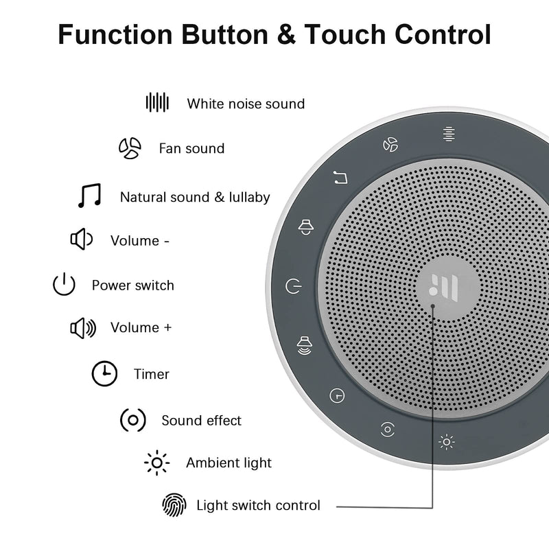 White noise machine with 30 high-fidelity soundtracks, 7 colors night lights, full-touch cloth grid and buttons, timer and memory functions, plug-in, sound machine for babies, adults (white) White - NewNest Australia