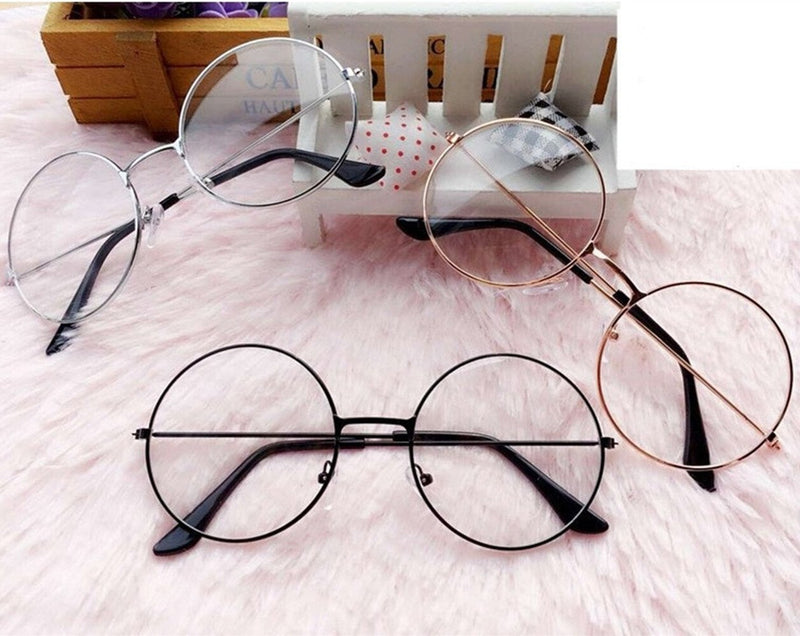 TRIXES glasses with round lenses - Beatles retro sixties style clear glass lenses - round glasses as a costume addition, cosplay, retro parties, geek glasses accessories for dressing - classic vintage silver - NewNest Australia