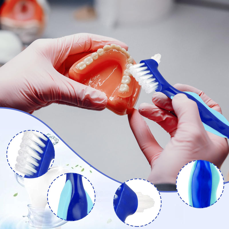 WLLHYF 3pcs Premium Hard Denture Brush, Denture Cleaning Brush, Portable Denture Double Sided Brush, Multi-Layer Bristles for Denture Care - NewNest Australia