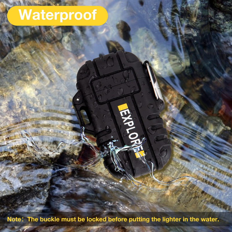 Waterproof Lighter Outdoor Windproof Lighter Dual Arc Lighter Electric Lighters USB Rechargeable-Flameless-Plasma Cool Lighters for Camping,Hiking,Adventure,Survival Tactical Gear (Black) Black - NewNest Australia