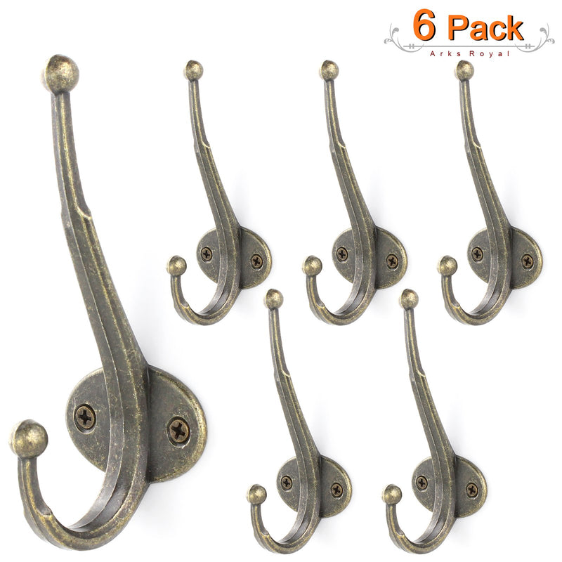 NewNest Australia - Sturdy Dual Coat Hooks Modern Iron Wall Mounted Hook for Entryway Kitchen Home Office Garage Organizer Storage, with 17mm Screws, Brushed Antique Bronze, 6 PCS 