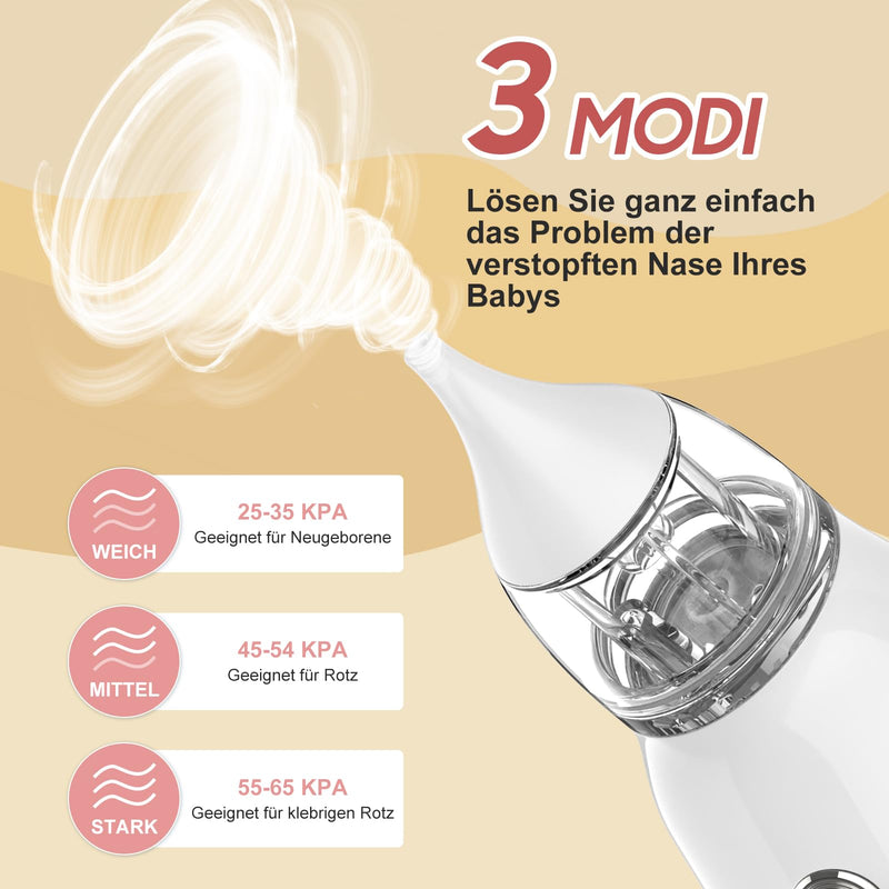 Wadeo Baby Nasal Aspirator Electric, Nasal Secretion Aspirator For Babies With 3 Suction Levels And Atomization Function, Anti-Backflow Design, Suitable For Babies, Toddlers And Newborns - NewNest Australia