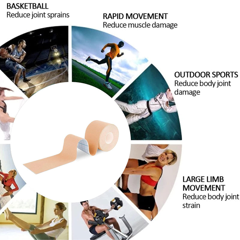 4 Roll Kinesiology Tape 5m Extra Sticky Kinesiology Tape Elastic Muscle Support Tape Waterproof Athletic Physio Muscles Strips Breathable for Exercise, Sports & Injury Recovery Skin Color - NewNest Australia