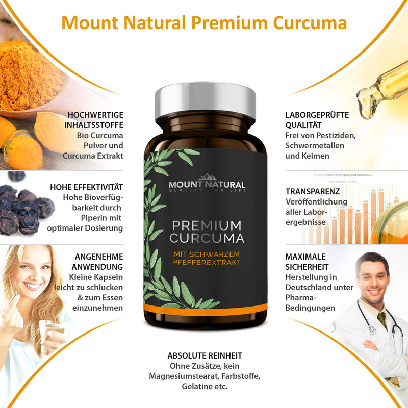 Curcuma capsules in a glass - high dosage, vegan. Turmeric powder + 95% curcumin extract (equivalent to approx. 13,000 mg/day) + piperine, laboratory tested & from Germany - NewNest Australia