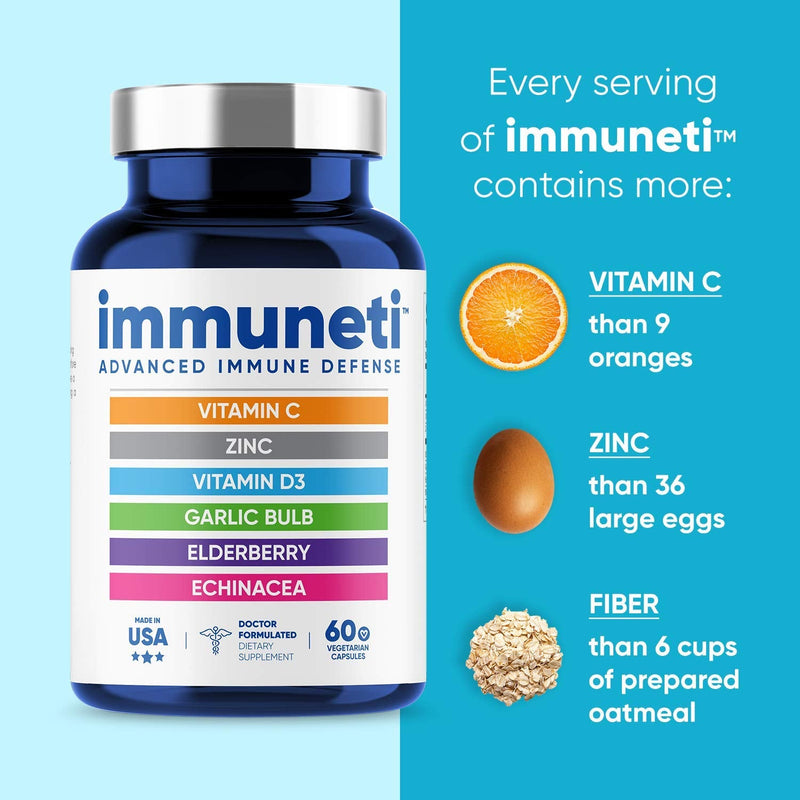 Immuneti - Advanced Immune Defense, 6-in-1 Powerful Blend of Vitamin C, Vitamin D3, Zinc, Elderberries, Garlic Bulb, Echinacea - Supports Overall Health, Provides Vital Nutrients & Antioxidants 1 - NewNest Australia