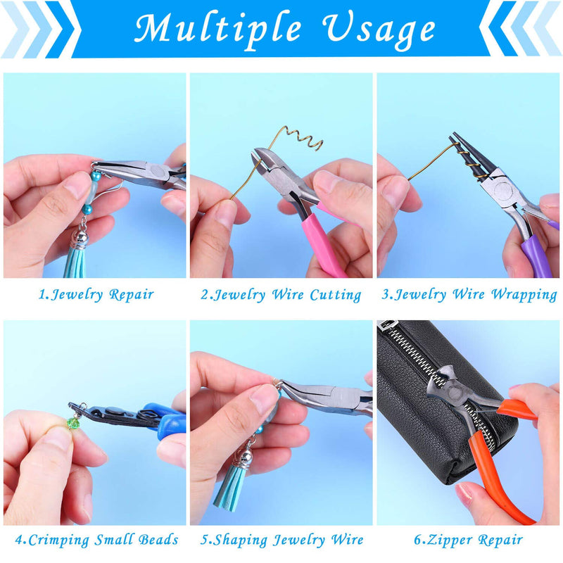 Jewelry Pliers, Acejoz 6pcs Jewelry Making Tools Kit Includs Needle Nose Pliers, Round Nose Pliers, Wire Cutters, Crimping Pliers, Bent Nose Pliers, End Nippers for Beading Craft - NewNest Australia