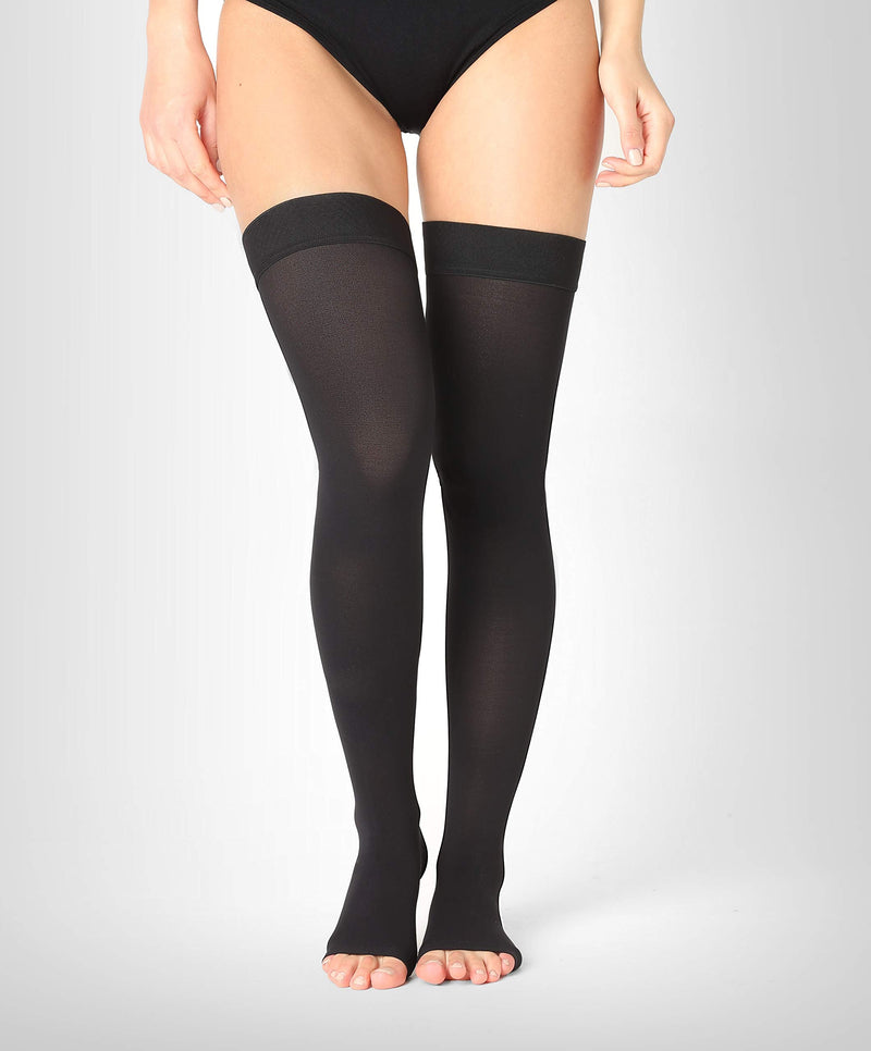 Medical thigh compression stockings - with open toe - for men and women - (Class 2, 23-32 mmHg, 120 Den) - thrombosis stockings - support stockings for flights - Pani TERESA® MEDICA Black Size 3 - Long: A - Look at the third picture - NewNest Australia