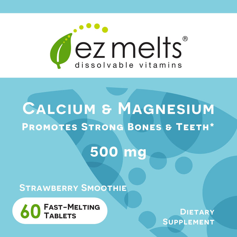 EZ Melts Calcium & Magnesium with Vegan D3, 500 mg, Dissolvable Vitamins, Vegan, Zero Sugar, Natural Strawberry Flavor, 60 Fast Dissolve Tablets - NewNest Australia
