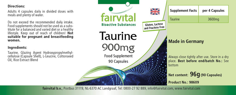 Fairvital | Taurine 900mg capsules - HIGH DOSE - VEGAN - 90 capsules - NewNest Australia