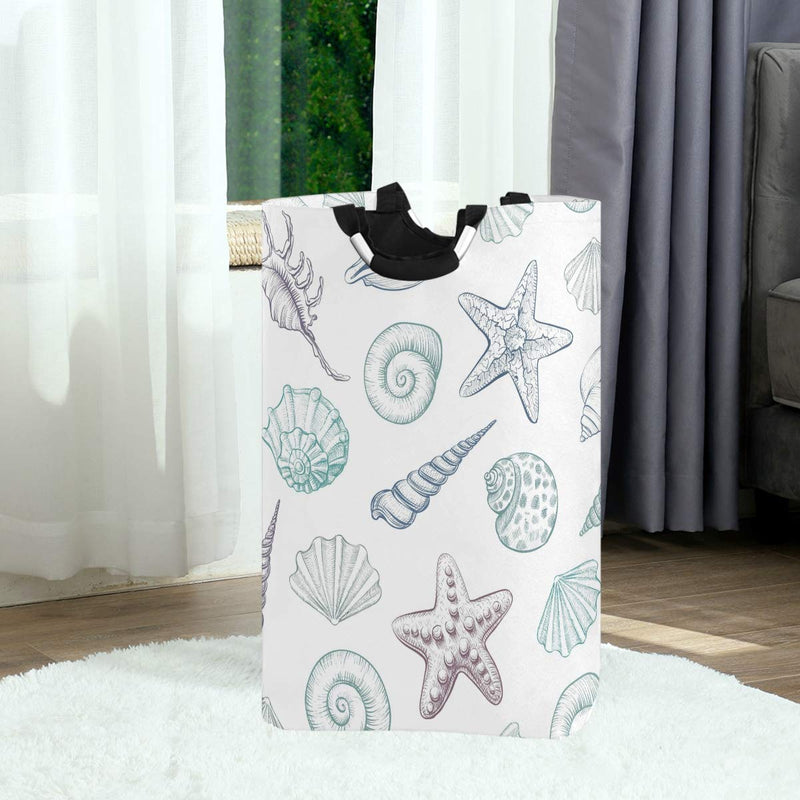 NewNest Australia - Shell Stars Coastal Starfish Seashell Large Laundry Basket Ocean Creature Collapsible Laundry Hamper with Handles Waterproof Durable Clothes Washing Bin Dirty Baskets Storage for Home College Dorm Ba A Lot Starfish 