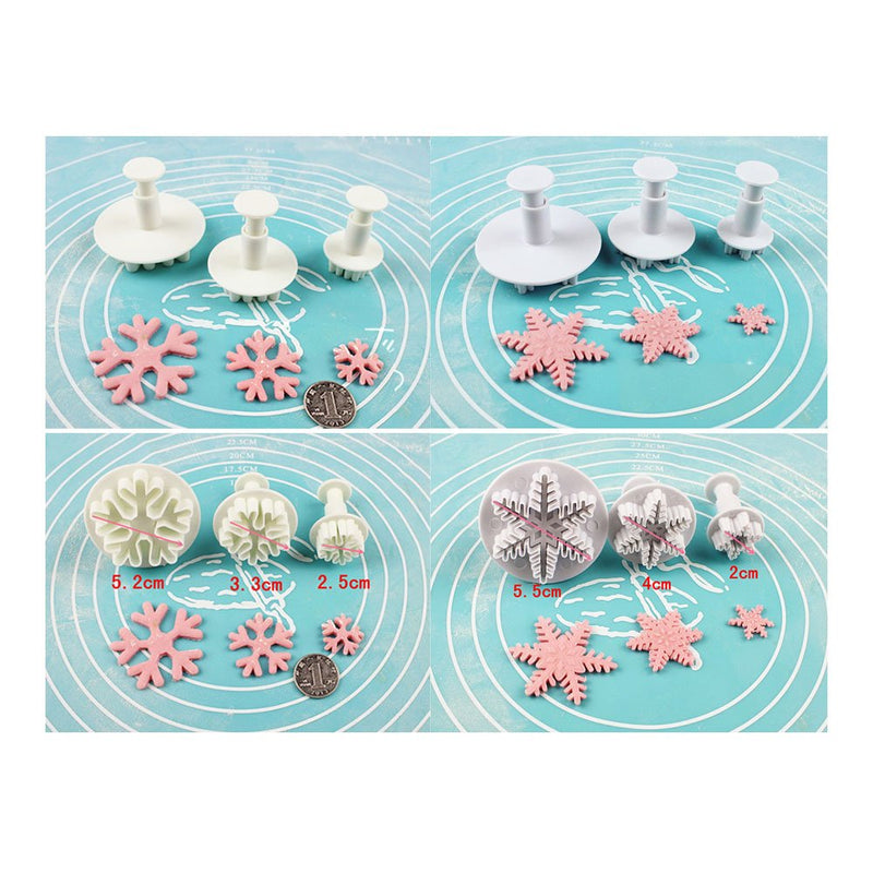 NewNest Australia - ilauke 6PCS Snowflake Cookie Cutters Decorating Fondant Embossing Tool Snowflake Plunger Cake Cutter 