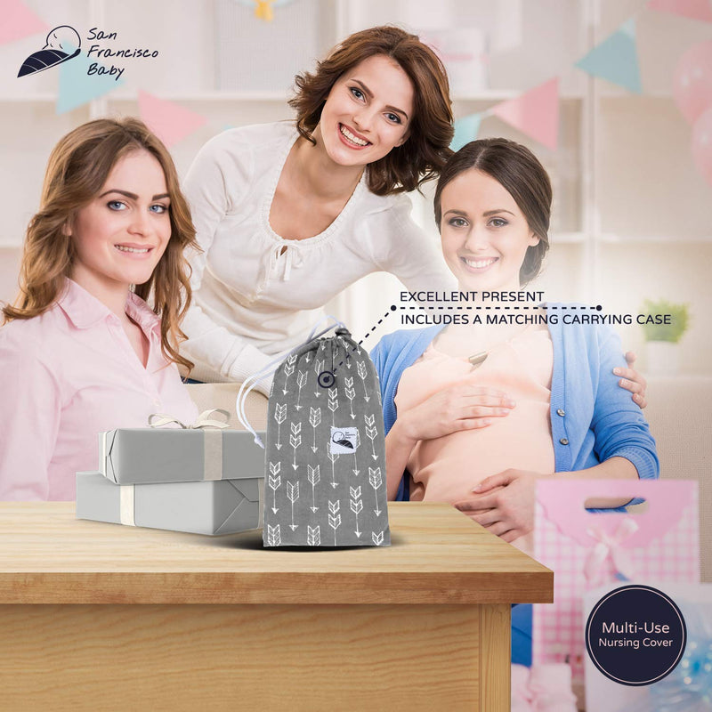 Cotton Nursing Cover - Large Breastfeeding Cover with Built-in Burp Cloth & Pocket - Soft, Breathable, Chemical-Free, 360° Coverage, Gray Nursing Cover for Breastfeeding by San Francisco Baby Luxury Gray - NewNest Australia