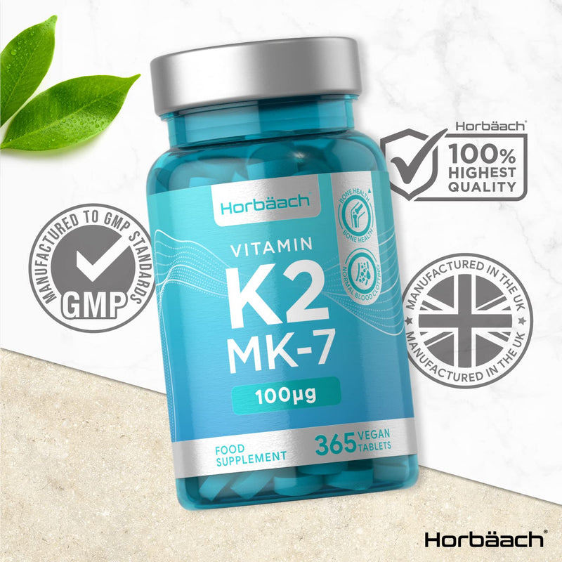 Vitamin K2 MK7 100mcg | 365 Vegan Tablets (not Capsules) | High Strength Menaquinone 200mcg Take 2 | Maintenance of Normal Bones | Non-GMO, Gluten Free Supplement | No Artificial Preservatives - NewNest Australia