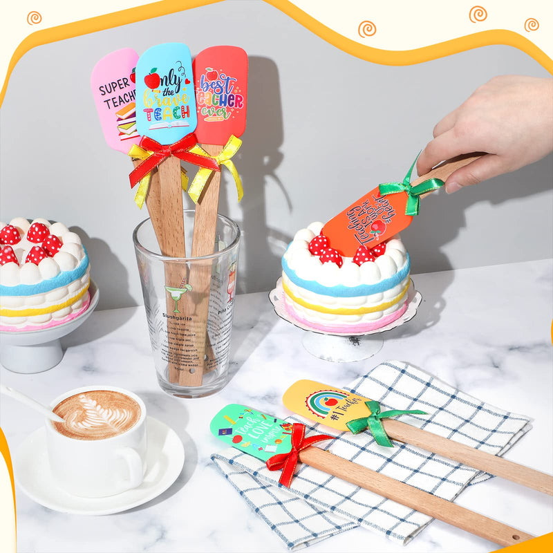 6 Sets Funny Baking Tool Silicone Spatula with Colorful Ribbon Bows Teacher Gift Set Colorful Teacher Appreciation Week Crafts Cute Spatula Silicone Spatula with Wooden Handle for Graduation Supplies - NewNest Australia