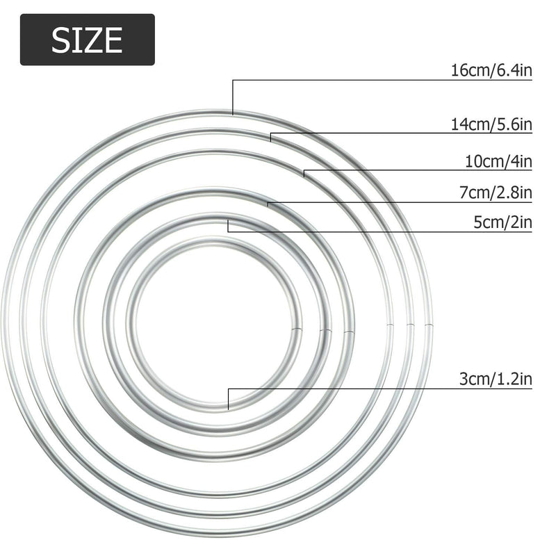 24 Pieces Metal Rings Hoops Metal Dream Catcher Rings Metal Macrame Rings Steel Craft Rings Metal Floral Hoop for Wreaths Macrame Projects (Silver, 3/5/ 7/10/ 14/16 cm) - NewNest Australia