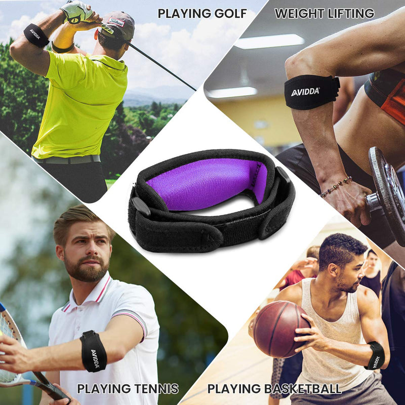 AVIDDA Tennis Elbow Support Strap, Adjustable Elbow Brace with Compression Pad for Tennis Elbow, Golfers Elbow, Pain Relief, Men, Women Purple 1 Pack 1 Pack Purple - NewNest Australia