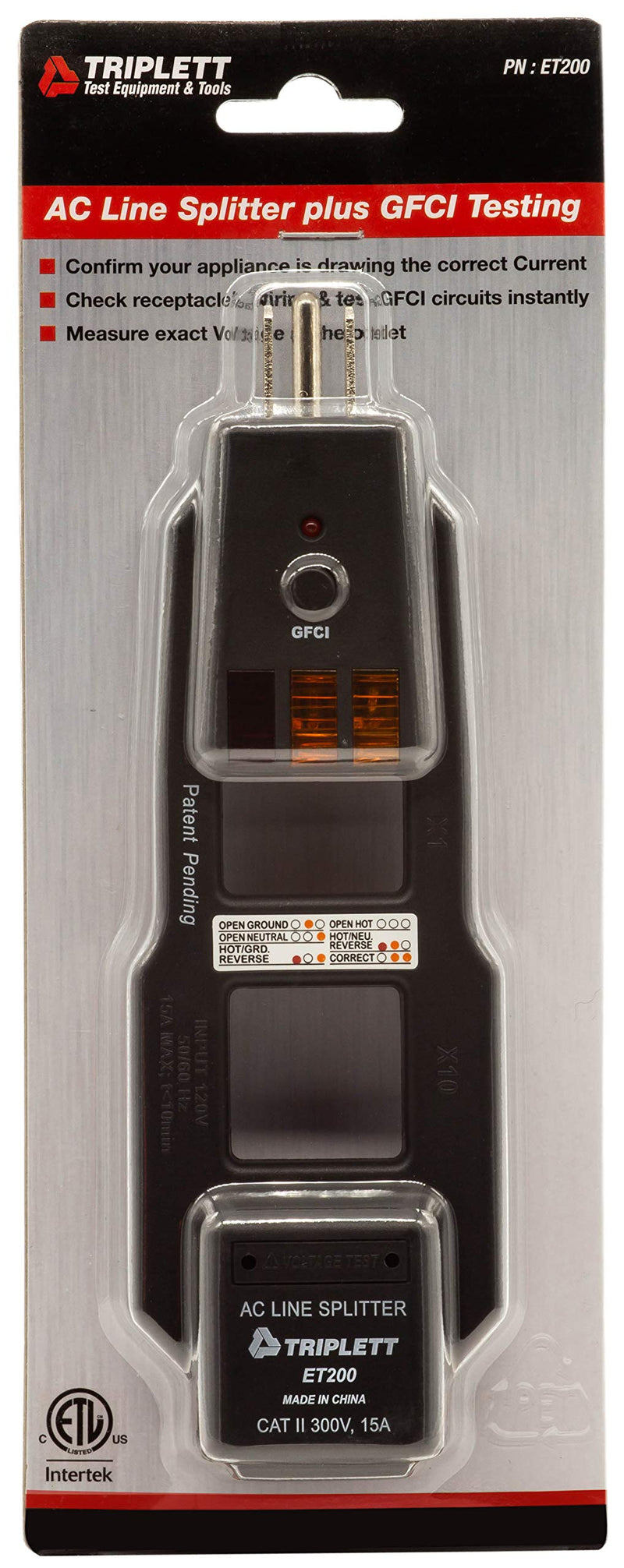 Triplett AC Line Splitter and GFCI Outlet/Receptacle Tester with 5 Visual Indicators (ET200) - NewNest Australia
