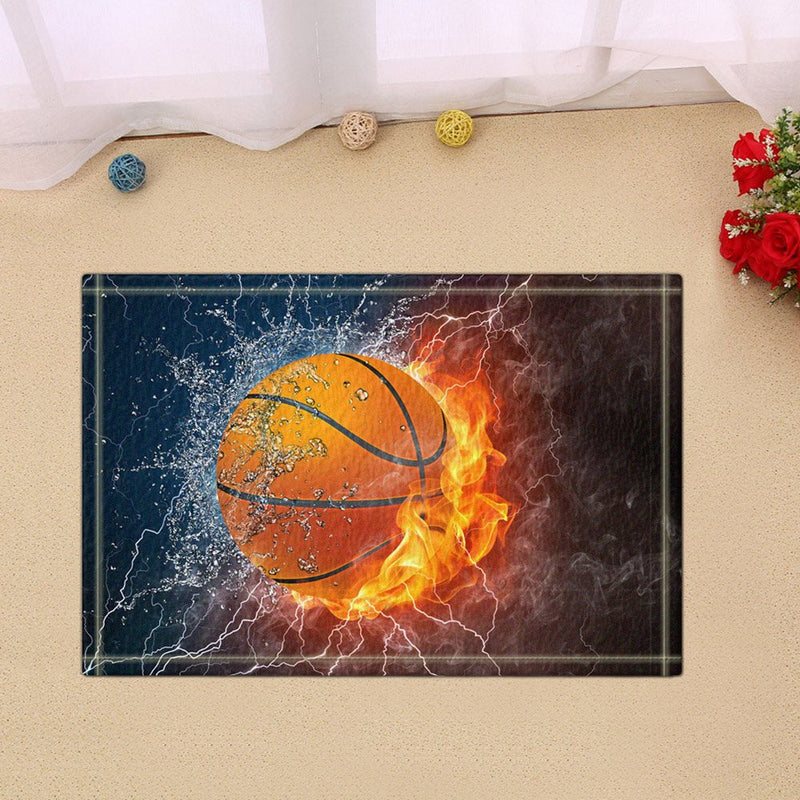 Shocur Sports Shower Curtain Set, Basketball on Fire and Water Flame Splashing Thunder Lightning Image, Boy Bathroom Decor Polyester Fabric 69 x 70 Inches with Hooks and Anti-Slip 60 x 40 Bath Rug - NewNest Australia