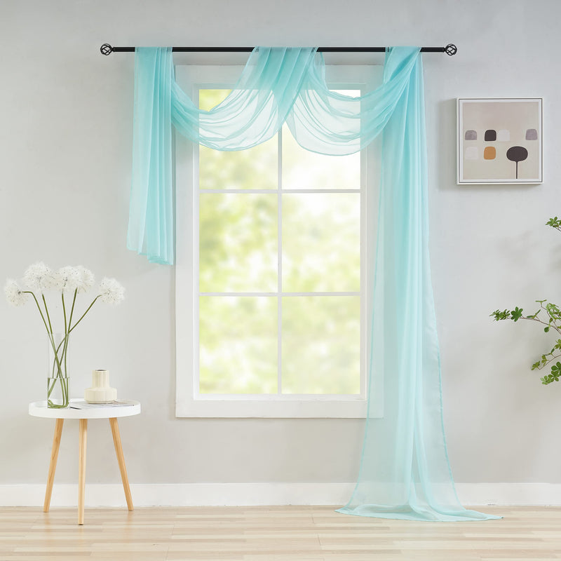 Aqua Sheer Scarf Valance Curtains for Windows - Sheer Fabric for Draping Canopy Bed Curtain Scarf Wedding Arsh Table Runner for Living Room/Bedroom/Kids Room/Party Backdrop 1 Panel 34x144 Inches Long 34"Wx144"L Aqua - NewNest Australia