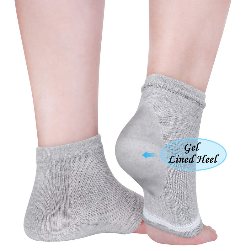 Soft Gel Heel Socks Ventilate Open Toe Socks 4 Pairs for Dry Hard Cracked Skin Moisturizing Day Night Care Skin (Gray) - NewNest Australia