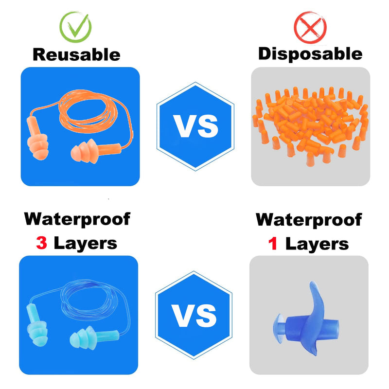 4 pairs of silicone earplugs with rope, soundproof earplugs, swimming earplugs, soundproof earplugs, hearing protection plugs, noise protection earplugs, ear plugs, with storage box with rope - 4 pairs (orange) - NewNest Australia