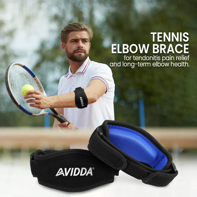 AVIDDA Tennis Elbow Support Strap, Adjustable Elbow Brace with Compression Pad for Tennis Elbow, Golfers Elbow, Pain Relief, Men, Women Blue 1 Pack 1 Pack Blue - NewNest Australia