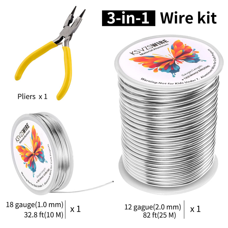 12 Gauge(2.0mm) Aluminum Wire 82 Feet(25M) KSVZS Bendable Metal Wire for Crafts,Sculpting,Armature,Jewelry Making【3-in-1】+18Gauge(1.0mm) Wire 32.8Ft(10M)+1 Pliers(Silver)… 12Gauge 82 FT/25 M【3-IN-1】 - NewNest Australia