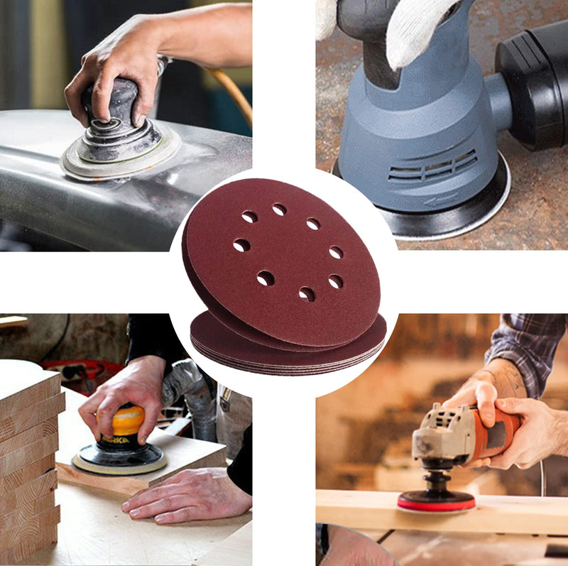 50Pcs 125mm 8 Holes Sanding Discs Pads Sanding Sheets, 5 Inch 60 Grits Hook and Loop Sandpaper Sheet for Random Orbital Sander. - NewNest Australia