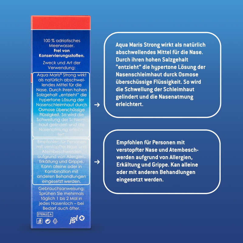 Aqua Maris Strong 30 ml, 100% natural sea water decongestant nasal spray I relief from stuffy nose I adults, children, pregnant women and breastfeeding mothers - NewNest Australia