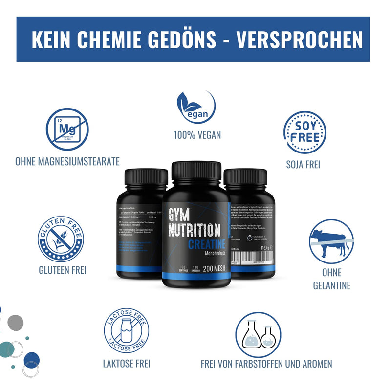 CREATINE (CREATINE) CAPSULES Caps - Creatine Caps high dosage I 100% Pure Creatine Monohydrate - Mesh 200 - Vegan Bottled in Germany - - NewNest Australia