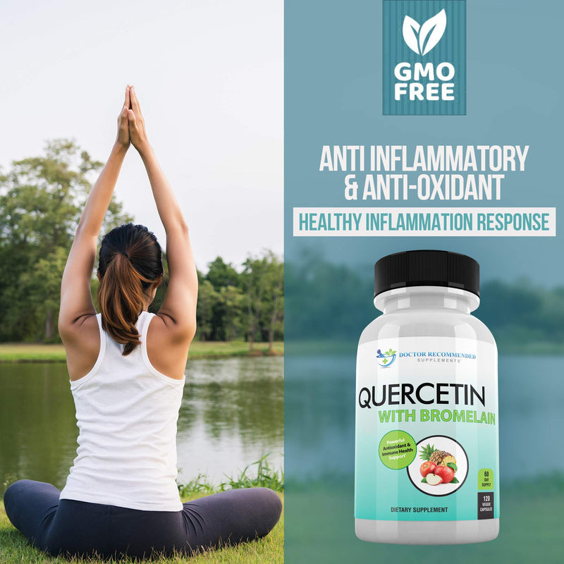 Quercetin 800mg w/Bromelain 165mg Per Serving- 120 Veggie Capsules-Full 60 Day Supply, Vitamin Supplement to Support Cardiovascular Health & Bioflavonoids for Cellular Function, Gluten Free, Non-GMO 120 Count (Pack of 1) - NewNest Australia