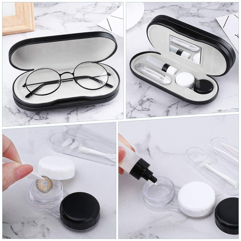 MoKo Double Eyeglass Case, 2 in 1 Double Sided Portable Glasses Case Contact Lens Case with Mirror Eye Glasses Carrying Bag Anti-Scratch Sunglasses Pouch Protective Eyewear for Men & Women Black - NewNest Australia